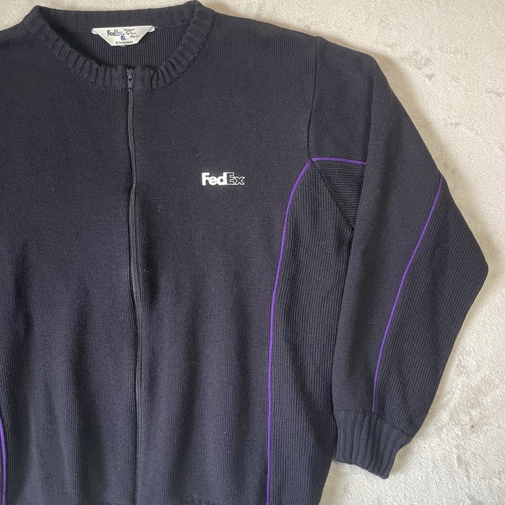 Fedex Sweater Sweatshirt Mens M Employee Knit Blue Full Zip Long Sleeve - Picture 2 of 9